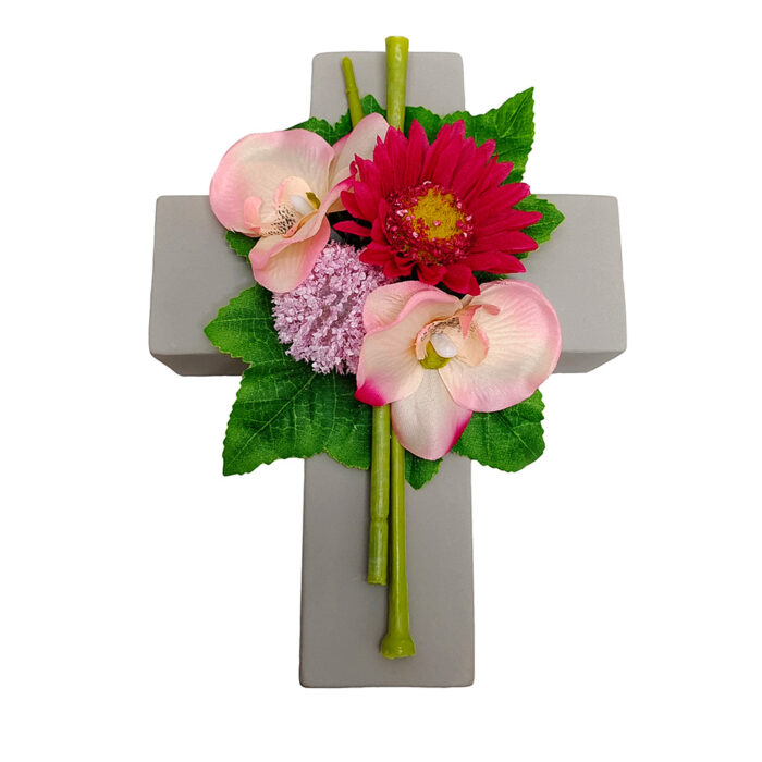Kunstbloemstuk gerbera orchidee bes
